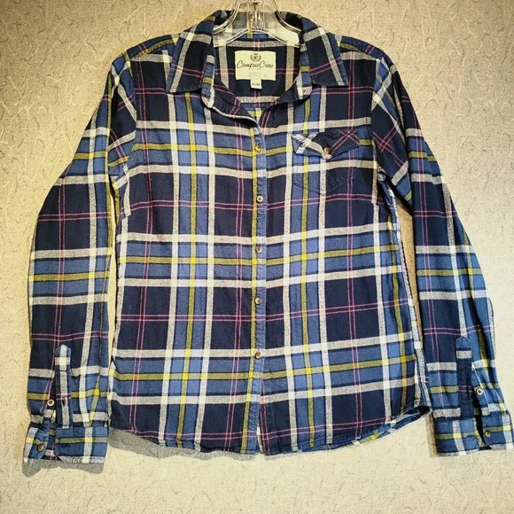Campus Crew NWOT Women's Long Sleeve Button Up  Blue Plaid Shirt in Size Medium - Picture 1 of 10